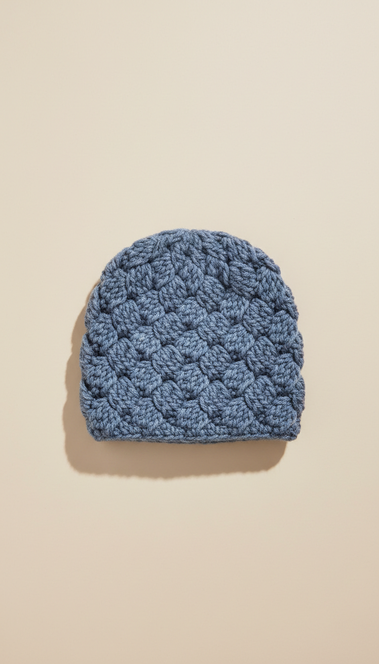 Slate Blue Crochet Beanie Hat